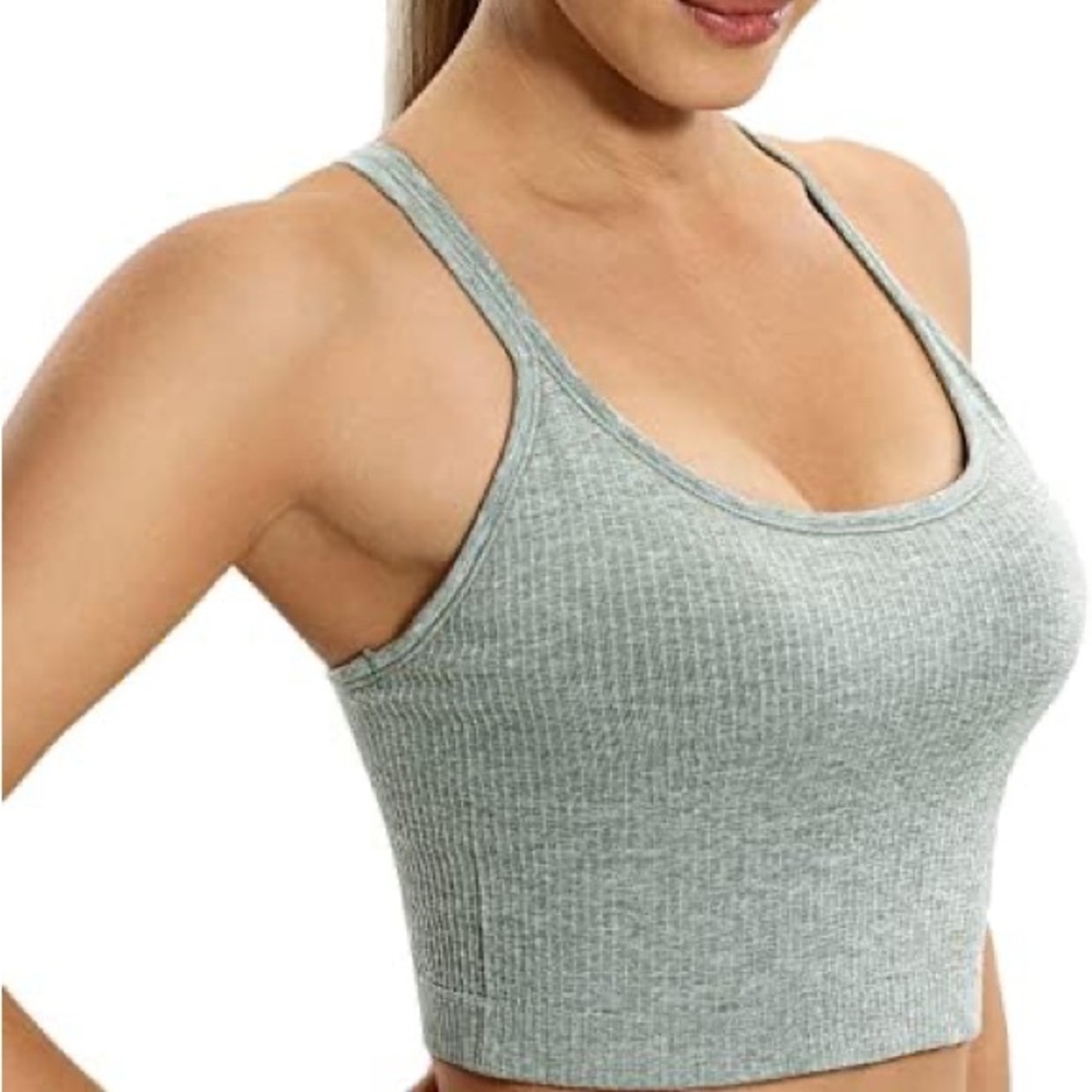 Seamless Ribbed Racerback Bra - Green - Picture 8 of 9